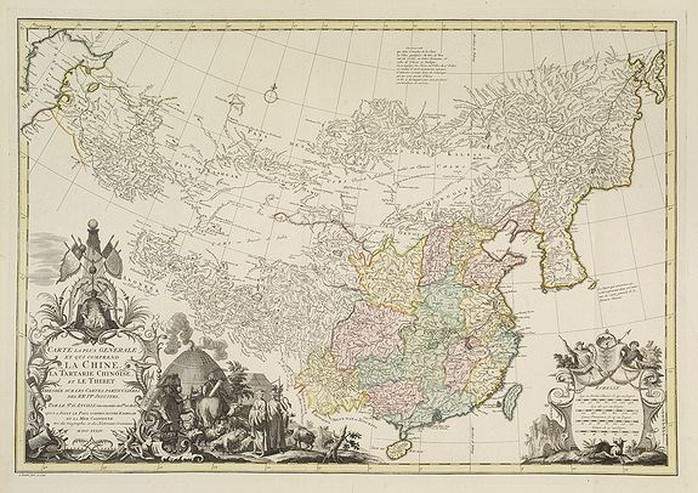 Tấm bản đồ Trung Quốc mà nhà thám hiểm người Pháp Jean-Baptiste d’Anville vẽ năm 1735. Nguồn: swaen.com