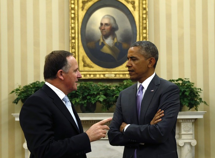 Thủ tướng New Zealand John Key gặp gỡ Tổng thống Obama tại phòng Bầu Dục. Ảnh: Reuters