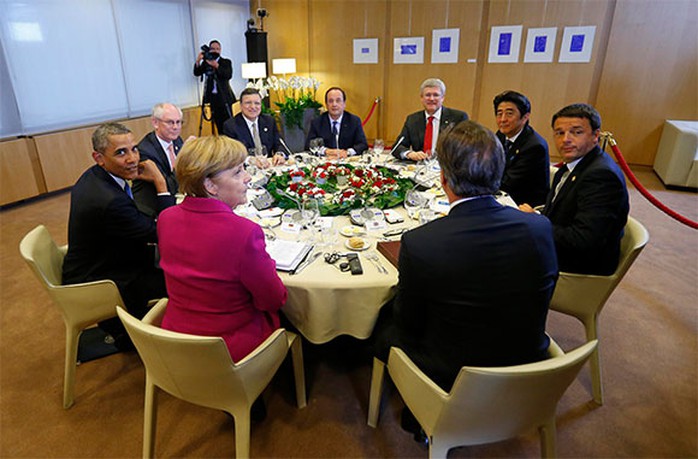 Đây là lần đầu tiên G7 họp tại Brussels, trụ sở của Liên minh châu Âu (EU) mà không có sự tham dự của Nga. Ảnh: Reuters