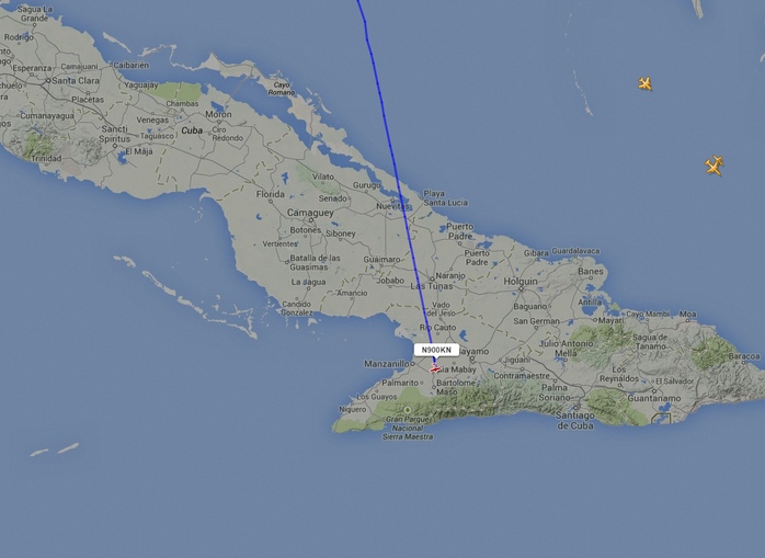 Chiếc máy bay đã xâm phạm không phận Cuba lúc 2 giờ chiều (giờ địa phương) trước khi rơi. Ảnh: Flightradar24.com