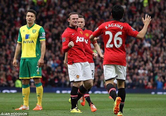 Rooney ghi bàn trong trận M.U thắng Norwich 4-0 ở vòng 35 Giải Ngoại hạng Anh