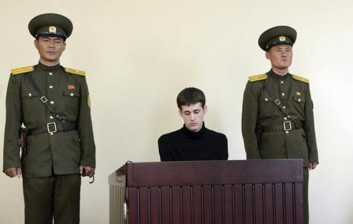 Matthew Todd Miller tại tòa án Triều Tiên được KCNA đăng tải tháng 9. Ảnh: Reuters