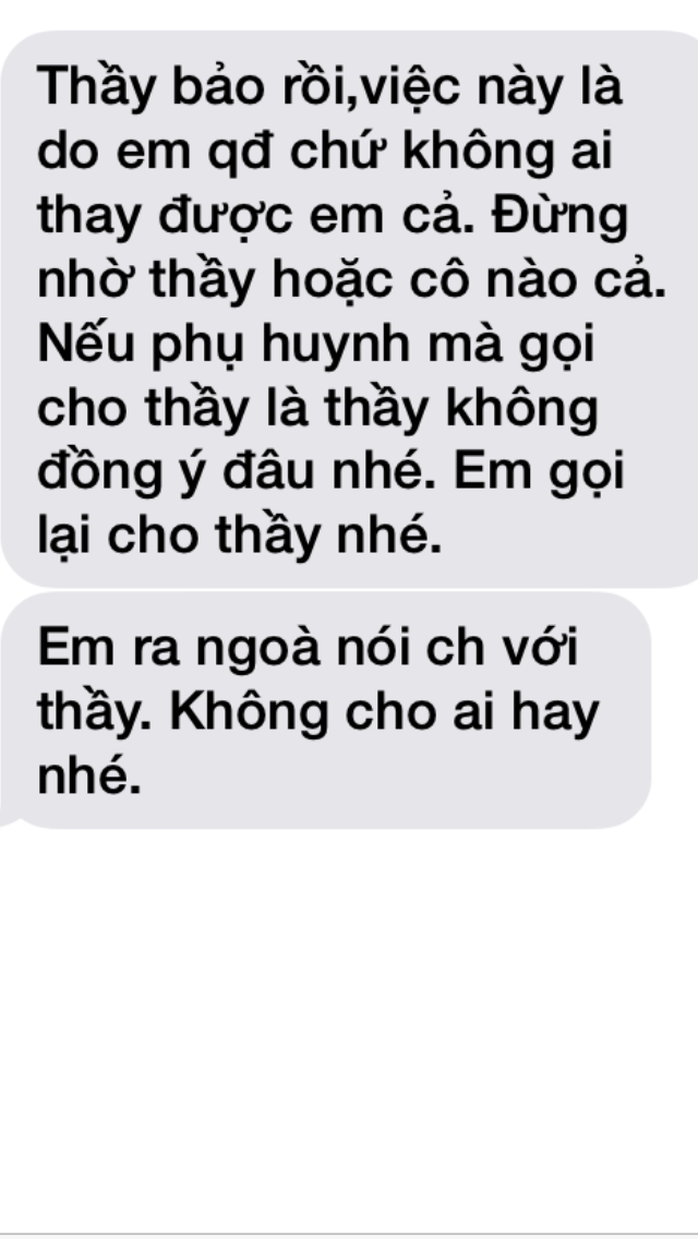 Tin nhắn được cho là từ số máy ông Lợi gửi cho nữ sinh