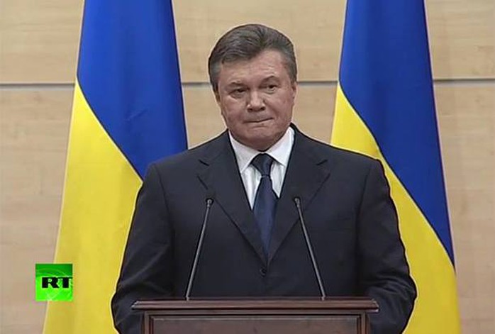Ông Yanukovych tại cuộc họp báo hôm 11-3. Ảnh: RT