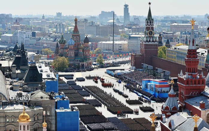 Military personnel of smart calculations during military parade in commemoration of the 70 anniversary of the Victory in the Great Patriotic War of 1941-1945