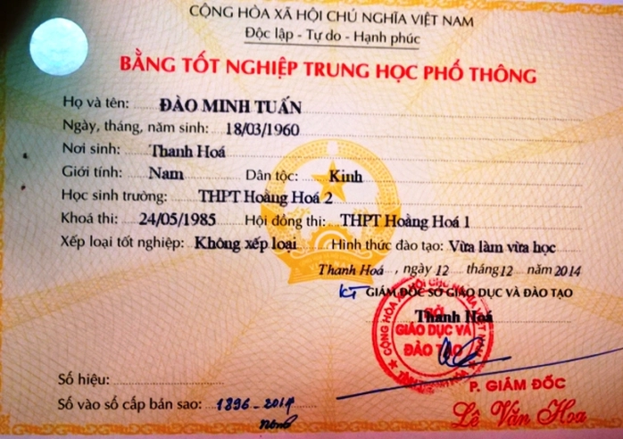 Ông Đỗ Minh Tuấn, Bí thứ kiêm Chủ tịch UBND xã Hoằng Trung dùng 2 bằng tốt nghiệp, 2 tên khác nhau
