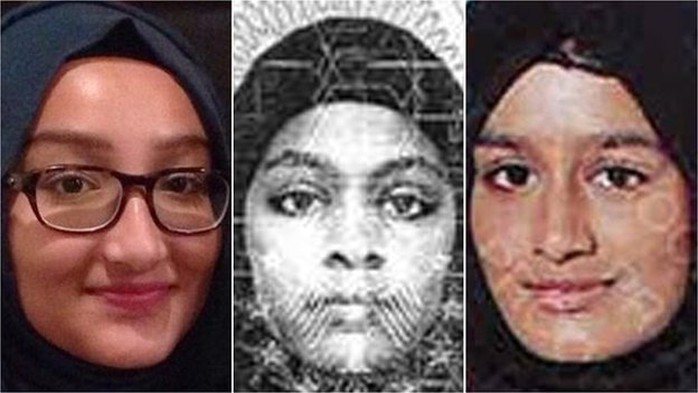 Từ trái qua: Kadiza Sultana, Amira Abase và Shamima Begum, 3 thiếu nữ Anh tới Syria tháng 12-2014. Ảnh: BBC
