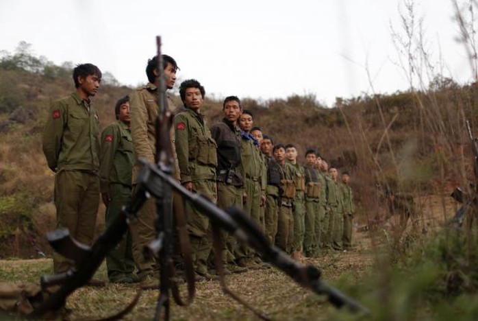 Thành viên MNDAA tập trung tại khu vực Kokang, Myanmar hôm 11-3. Ảnh: Reuters