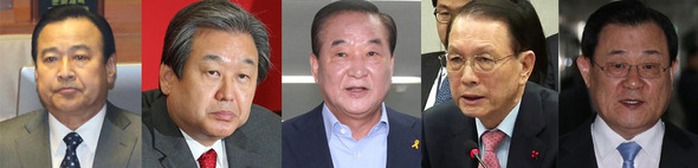 Từ trái qua: thủ tướng Lee Wan-koo, thủ lĩnh NFP Kim Moo-sung, thành viên cao cấp Suh Cheong-won, cựu Chánh văn phòng Nhà Xanh Kim Ki-choon và Chánh văn phòng Nhà Xanh hiện tại Lee Byung-kee. Ảnh: The Hankyoreh