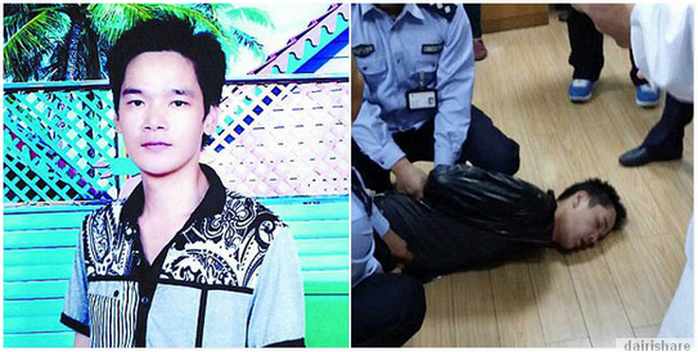 Lian Enqing bị cảnh sát bắt sau khi đâm chết bác sĩ phẫu thuật của mình. Ảnh: DAIRISHARE