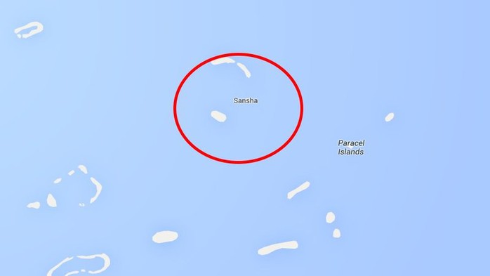Địa danh Sansha (Tam Sa, khoanh đỏ) đã bị xóa khỏi Google Maps. Ảnh: Change.org