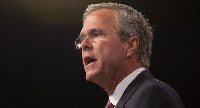 In this photo taken July 31, 2015, Republican presidential candidate, former Florida Gov. Jeb Bush speak in Fort Lauderdale, Fla. Ten Republican presidential hopefuls face off in the first prime-time debate of the 2016 campaign Thursday night in a clash that marks a big step forward in their quest for the nomination. (AP Photo/Wilfredo Lee)