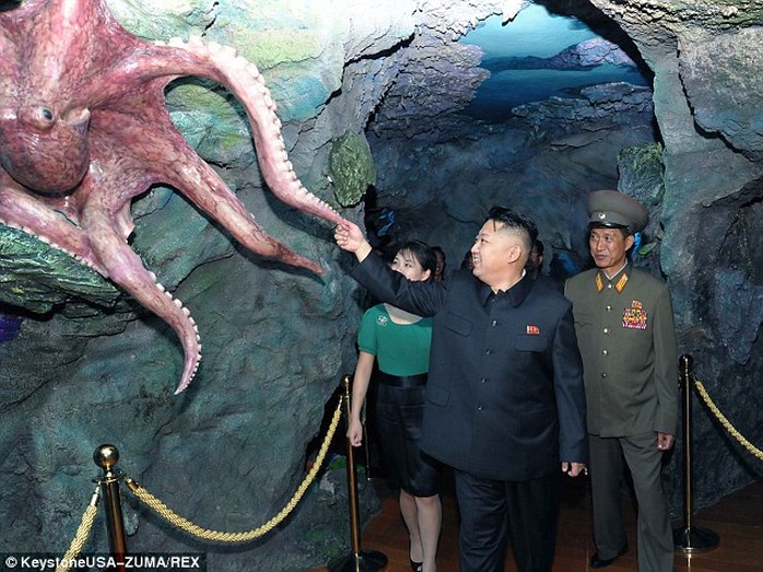 Definitely not real! The leader was seen excitedly stroking a model octopus tentacle during the outing