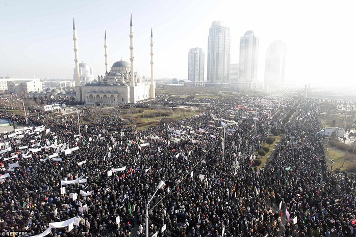 The rally took place near the Heart of Chechnya mosque in Grozny, with the regional leader denouncing Charlie Hebdo as vulgar and immoral