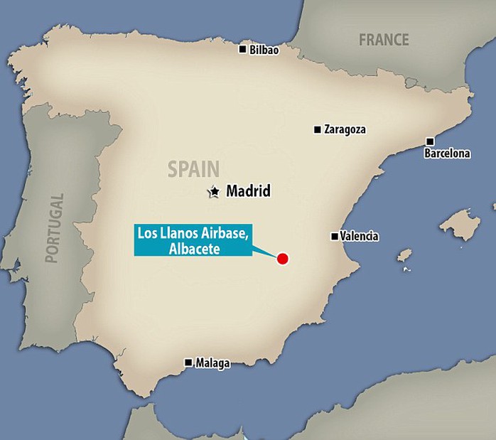 Sự cố diễn ra ở khu vực Đông Nam Tây Ban Nha ngày 26-1 tại căn cứ quân sự Los Llanos. Ảnh: Daily Mail
