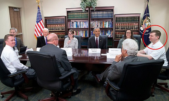 Surprise!: Lance Futch (right) was shocked on Friday when his meeting with a Federal White House official about jobs for veterans turned out to be with President Obama 