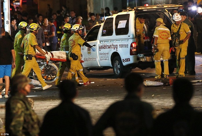 Deadly: The explosion took place in the popular Ratchaprasong district in the heart of the Thai capital at around 7pm local time today