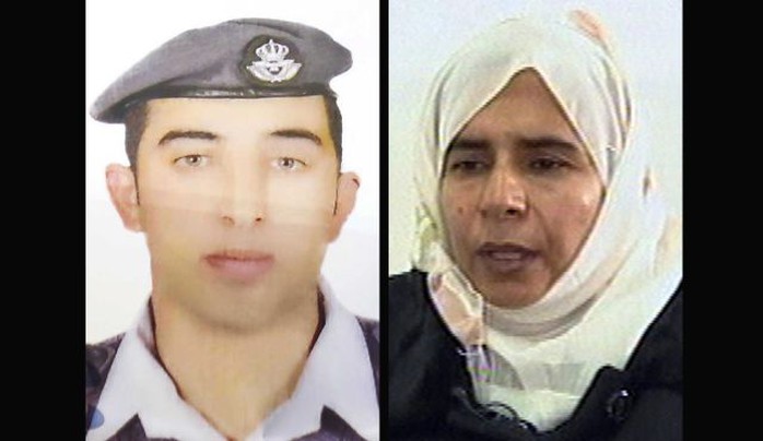 Jordanian pilot Lt. Muath al-Kaseasbeh, left, Sajida al-Rishawi, right.