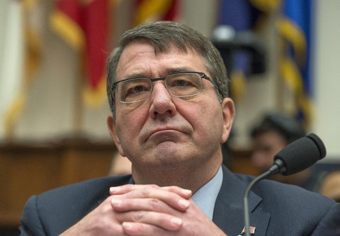 FILE - In this March 18, 2015 file photo, Defense Secretary Ash Carter listens on Capitol Hill in Washington. To put a spotlight back on Asia, Carter ...