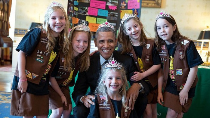 President Obama poses as a princess with Girl Scouts