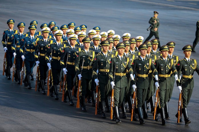 Troops march ahead of President Obama’s arrival in Beijing in November.