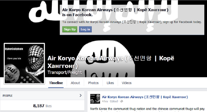 Trang Facebook của hãng hàng không Air Koryo bị tấn công. Ảnh: RIA Novosti