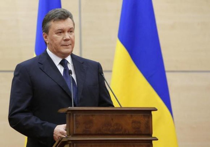 Ông Yanuovych trong cuộc họp báo tại Rostov-on-Don – Nga vào tháng 3-2014. Ảnh: Reuters