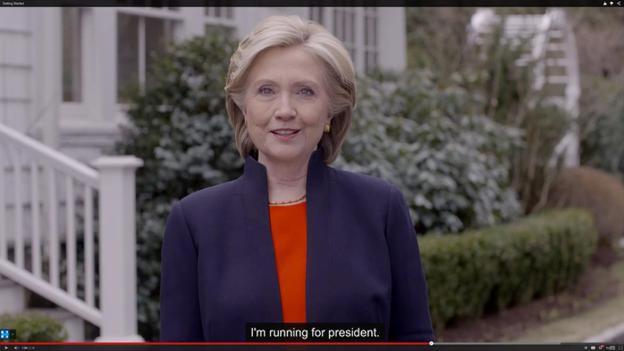 Bà Clinton trong đoạn video thông báo chiến dịch tranh cử hôm 12-4. Ảnh: BBC