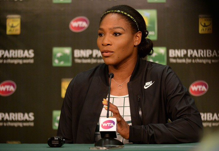 Serena trong buổi họp báo trước khi khởi tranh Giải Quần vợt Indian Wells 2015 hôm 12-3  Ảnh: REUTERS