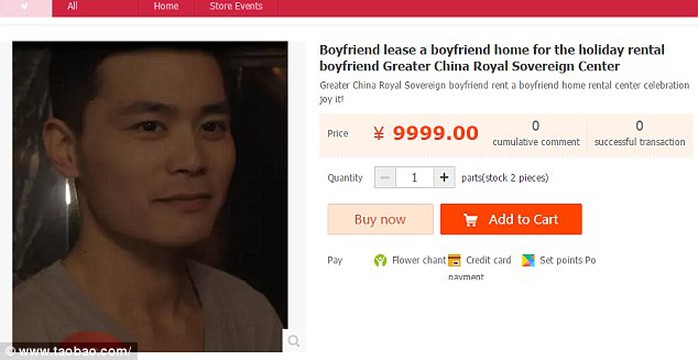 Một quảng cáo cho thuê bạn trai với giá hơn 1.500 USD. Ảnh: Taobao