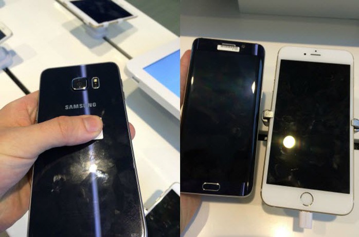 Hình ảnh được cho là Galaxy S6 Edge Plus đặt bên cạnh chiếc iPhone 6 Plus.