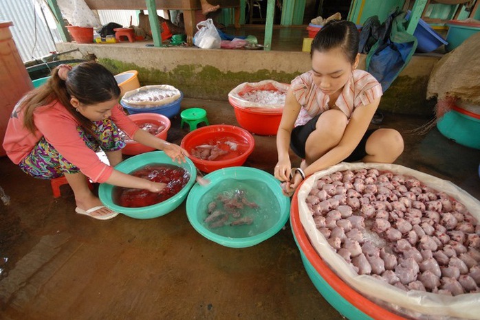 Khâu làm thịt chuột đa phần là phụ nữ, trẻ em và người già. Bà Cao Thị Thúy Hằng, người làm công lột da chuột ở chợ Phù Dật cho biết: Vào mùa chuột rộ bình quân mỗi ngày chị làm khoảng 50-70 kg thịt chuột, chủ trả tiền công gần 100.000 đồng.