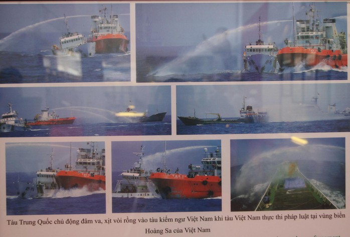 Ảnh tàu Trung Quốc tấn công tàu kiểm ngư của Việt Nam trên vùng biển Việt Nam.