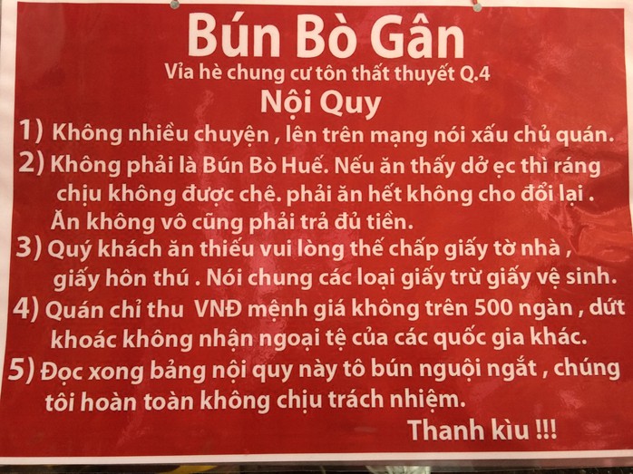 Tấm bảng hiệu của quán Bún Bò Gân từng bị tịch thu