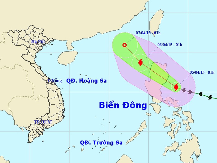 Vị trí và hướng di chuyển của bão Maysak - Nguồn: Trung tâm Dự báo khí tượng thủy văn trung ương