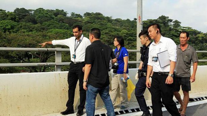 Người phụ nữ nhảy từ đường cao tốc. Ảnh: Straits Times