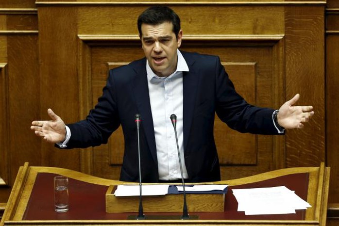 Thủ tướng Alexis Tsipras diễn thuyết tại cuộc biểu quyết ở Quốc hội Hy Lạp. Ảnh: Reuters