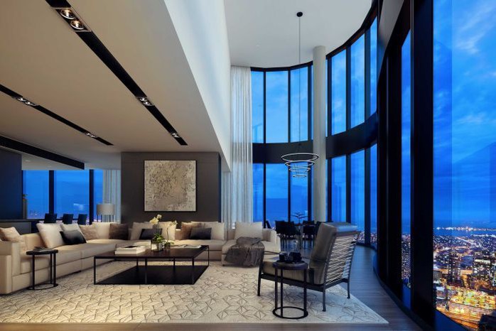 The living area of the penthouse in Australia 108.