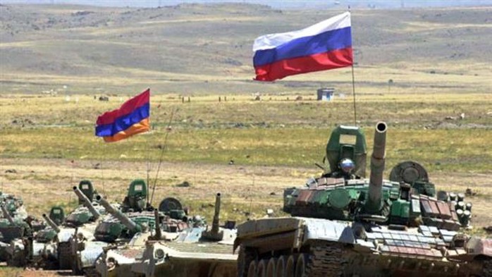 The file photo shows Armenian and Russian forces during a joint drill.