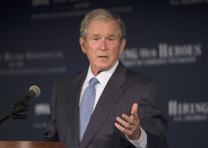 Former President George W. Bush speaks at the U.S. Chamber of Commerce Foundations Hiring Our Heroes program and the George W. Bush Institutes Military Service Initiative national summit, Wednesday, June 24, 2015, at the U.S. Chamber of Commerce in Washington. (Molly Riley/AP)