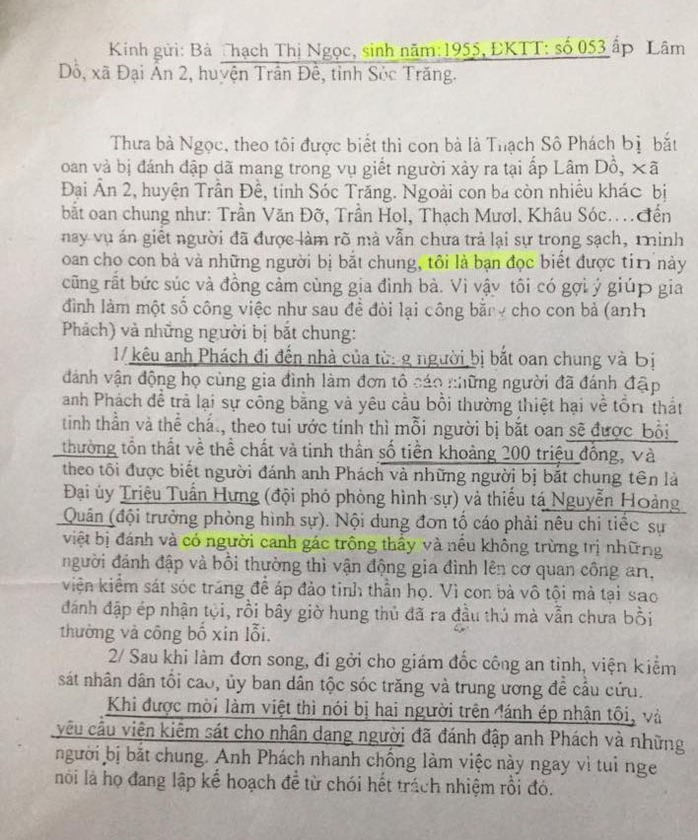 Lá thư của người tốt bụng nêu đích danh 2 ĐTV dùng nhục hình và gửi đến đúng địa chỉ nhà mẹ anh Phách