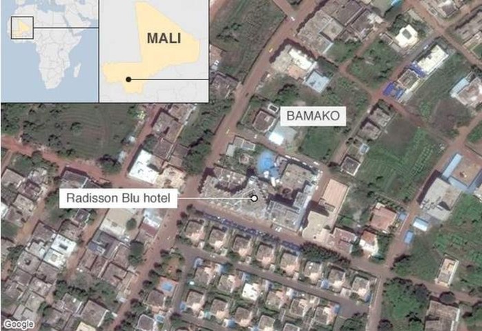 Khách sạn nằm ở trung tâm thủ đô Bamako. Ảnh: Google