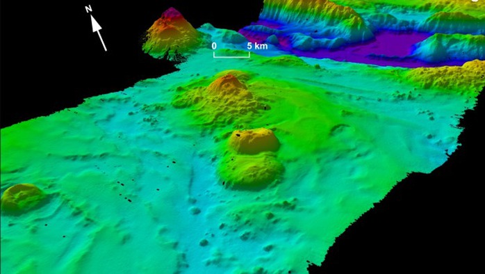 Mô hình mô phỏng 3D một phần đáy biển Ấn Độ Dương trong phạm vi tìm kiếm MH370. Ảnh: Geoscience Australia