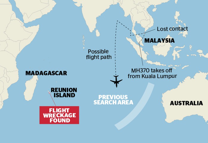 Sơ đồ đường bay của MH370. Nguồn: Sydney Morning Herald