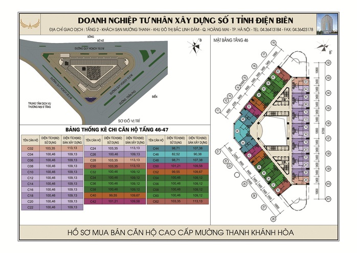 Sơ đồ căn hộ tầng 47 và phối cảnh sau khi Mường Thanh Khánh Hòa hoàn thành