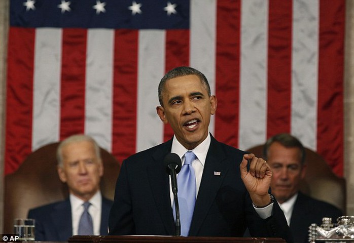 Tổng thống Obama phát biểu Thông điệp Liên bang trước quốc hội Mỹ tối 20-1. Ảnh: AP
