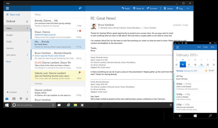 Outlook Mail và Outlook Calendar cho Windows 10