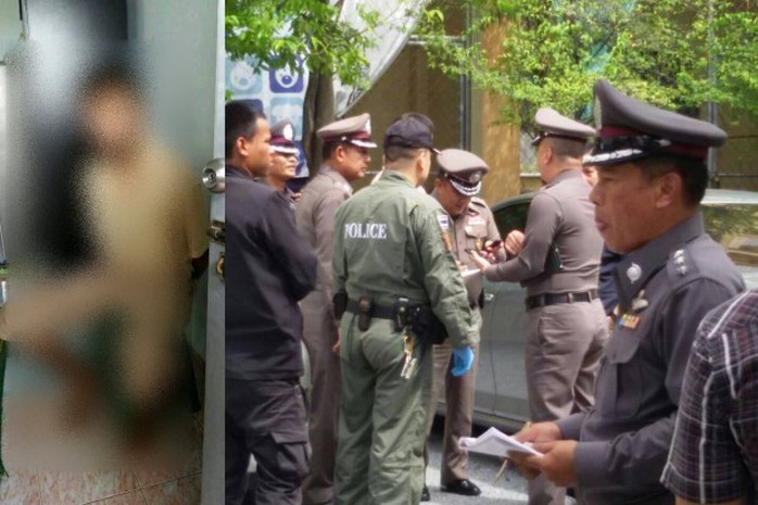 Cảnh sát tại căn hộ ở quận Nong Chok và chủ nhân căn hộ (xóa mờ) bị bắt. Ảnh: Bangkok Post