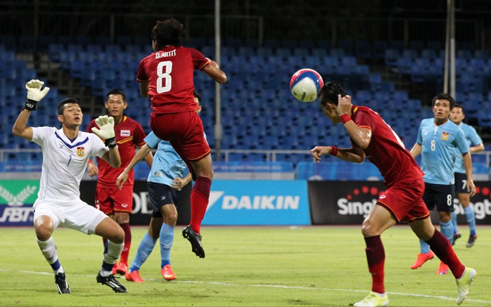 Narubadin Weerawatnodom (phải) mở tỉ số cho U23 Thái Lan
Ảnh: REUTERS