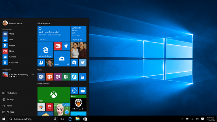 Giao diện chính thức Windows 10.